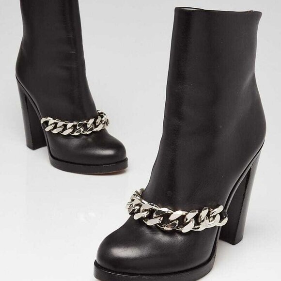 Givenchy Black Leather Laura Chain Boots Size 10/40.5 - Picture 1 of 4